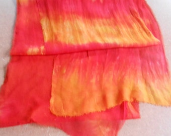 90" Silk Chiffon hand-dyed Tequila Sunrise Scarf ready for Nuno Felting