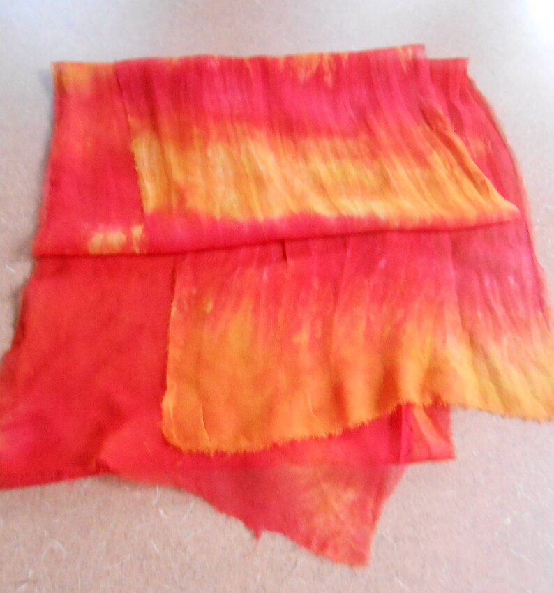 90 Silk Chiffon hand-dyed Tequila Sunrise Scarf ready for Nuno Felting image 1