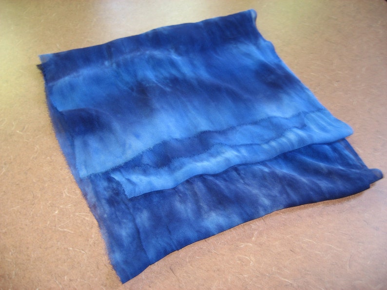 90 Silk Chiffon hand-dyed Shades of Blue scarf ready for nuno felting image 2