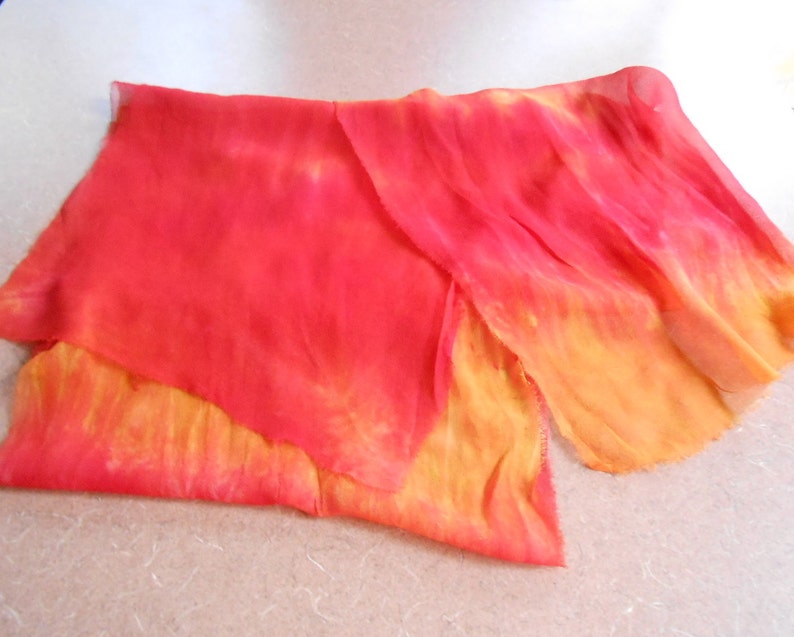 90 Silk Chiffon hand-dyed Tequila Sunrise Scarf ready for Nuno Felting image 3