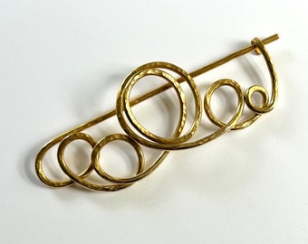 Large Brass Abstract Shawl Pin #9