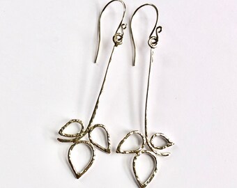 Hammered Silver Petal Drop Earrings #6