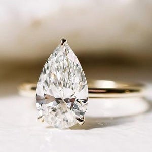 Pear Shape Lab Grown Diamond Solitaire Ring D VS1 IGI Certified Minimalist Ring, 1ct 1.5ct 2ct 2.5ct 3ct sterling silver gold platinum