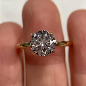 Round IGI Lab Grown Diamond D VS1 Engagement Ring Cathedral Four Prong Setting 1ct 1.5ct 2ct 2.5ct 3ct Sterling Silver Gold Platinum