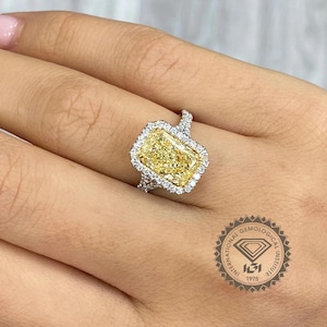 Radiant Yellow 3/5CT Lab Grown Diamond Engagement Ring Diamond Halo IGI Certified