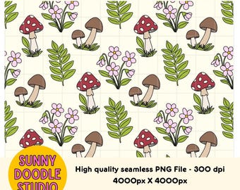 Autumn Mushroom Seamless Pattern: Fall Cottagecore Digital Paper (PNG, JPEG)