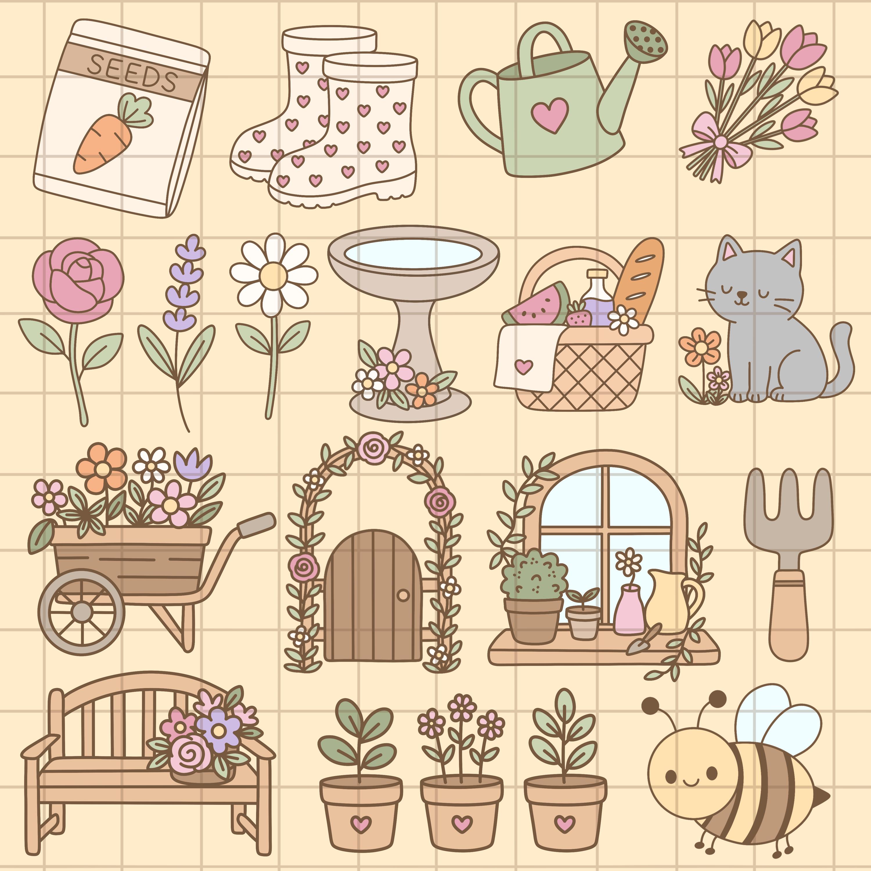 Cottagecore Digital Planner Stickers and PNG Clip Art, Printable ...