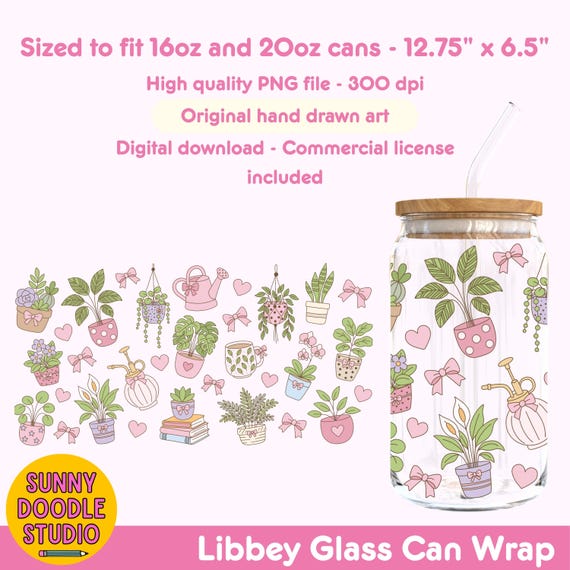 House Plant Glass Can Wrap, 16oz Glass Can Wrap png, Glass Can Design, Coquette Girly Glass Can Wrap, Plant Lover Can Wrap, Sublimation, png