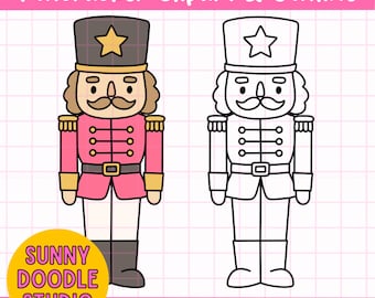 Nutcracker PNG Clip Art and Outline (Digital Download), Planner Printables, Digital Planner Stickers, nutcracker PNG, Christmas Clipart