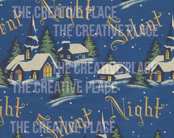 Printable Vintage Silent Night Village Paper Digital Download
