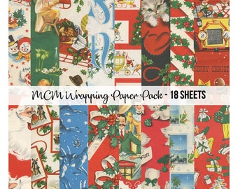 DIGITAL FILE - Printable Vintage Christmas MCM Wrapping Paper Digital Download