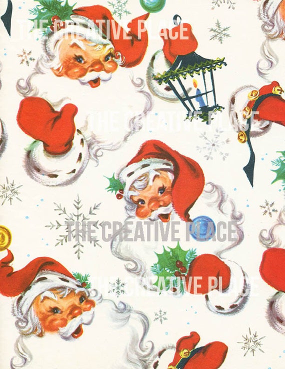 Printable Vintage Christmas Santa Wrapping Paper Digital Image Download 