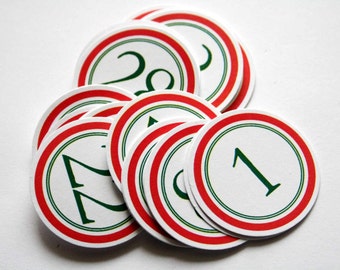 デジタルファイル - 赤と緑のホリデーナンバータグ 1～31