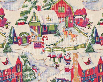 Printable Vintage Santa Village Wrapping Paper Digital Download