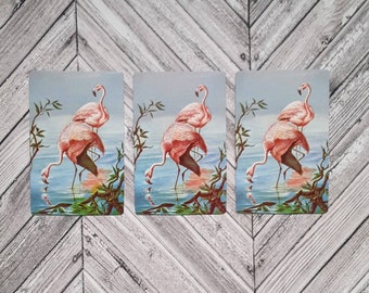 Vintage Flamingoes Swap Cards (3) Vintage Single Swap Playing Cards Paper Ephemera Flamingo