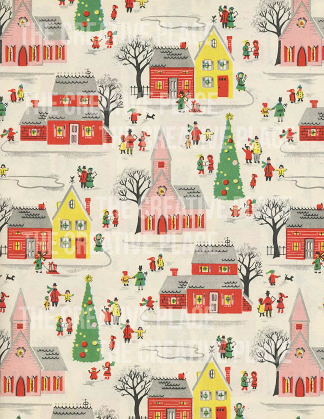 Printable Vintage Christmas Village Wrapping Paper Digital Download - Etsy