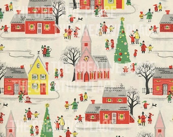 Printable Vintage Christmas Village Wrapping Paper Digital Download