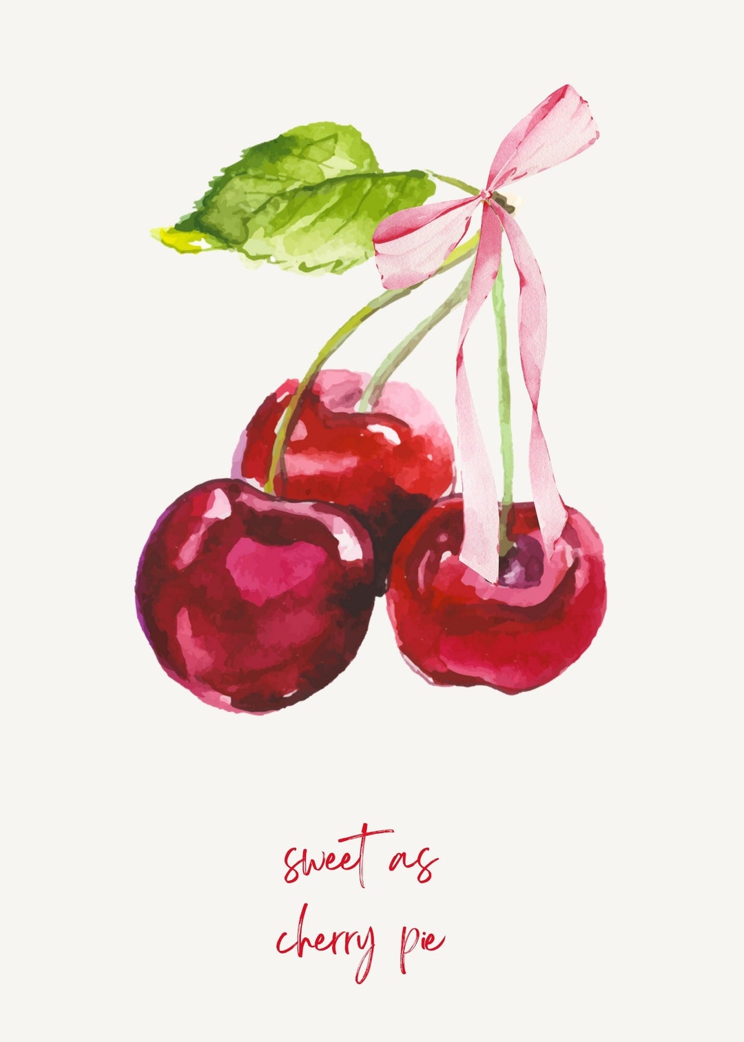 Coquette Cherry Pink Bow Digital Print | Trendy Art | Girly Decor ...
