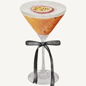 Coquette Black Bow Passievrucht Martini Digitale Print | Trendy muurkunst | Vrij preppy decor | Cocktailposter