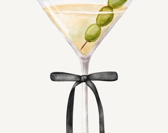 Coquette Black Bow Martini Digital Print | Trendy Wall Art | Pretty Preppy Decor | Cocktail Poster