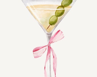Coquette Pink Bow Martini Digital Print  | Trendy Wall Art | Pretty Preppy Decor | Cocktail Poster
