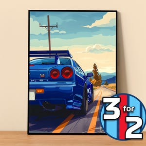 Nissan Poster | Skyline GT-R R34 Poster #5200.1 | JDM Wall Decor | JDM Art Illustration | Gift for Him | Car Wall Decor Gift For Her