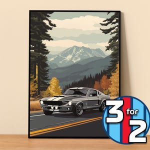 Ford Poster | Mustang Shelby GT500 Poster #5301.5 | Ford Wall Decor | Ford Art Illustration | Gift for Him | Car Wall Decor | Gift For Her