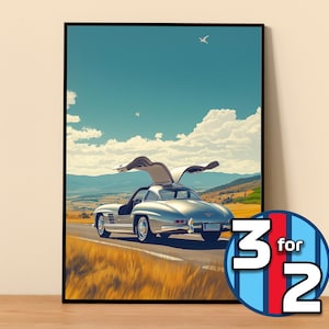 Mercedes Poster | 300SL Poster #5003.5 | Mercedes Wall Decor | Mercedes Art Illustration | Gift for Him | Car Wall Decor Gift For Her