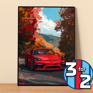 Porsche Poster | 718 Cayman GT4 Poster #5092.4 | Porsche Wall Decor | Porsche Art Illustration | Gift for Him | Car Wall Decor  Gift For Her