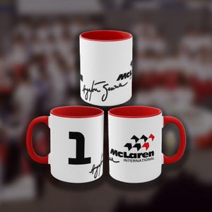 Taza Ayrton Senna 11oz Blanco-Rojo / Senna Autografh / Tazas F1 / Regalos F1 / Regalos para él / Taza Mclaren F1 / Cuppa de coche / Copa de coche /