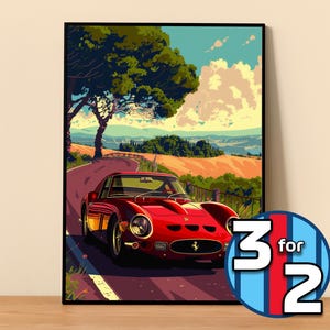 Cartel de Ferrari / Cartel de 250 GTO #5106.1 / Decoración de pared de Ferrari / Ilustración de arte de Ferrari / Regalo para él / Decoración de pared de coche / Regalo para ella