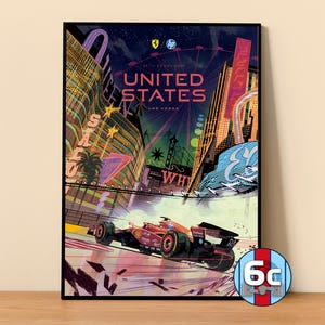 Impresión de póster de Ferrari / Impresión del GP de Las Vegas 2024 en Nevada / Póster de F1 / Póster de carrera de Gran Premio / Decoración de pared de F1 / Regalo de Fórmula 1 /