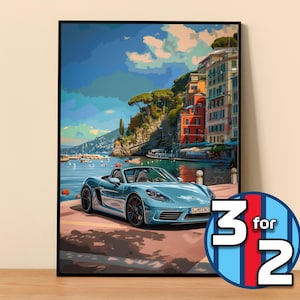 Porsche Poster | 718 Boxster GTS Poster #9092.2 | Porsche Wall Decor | Porsche Art Illustration | Gift for Him | Car Wall Decor Gift For Her