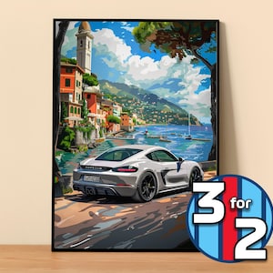 Porsche Poster | 718 Cayman GT4 Poster #9092.1 | Porsche Wall Decor | Porsche Art Illustration | Gift for Him | Car Wall Decor  Gift For Her