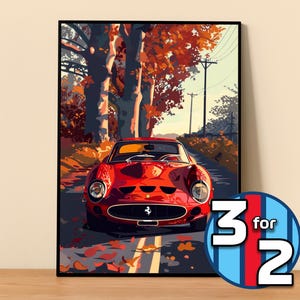 Cartel de Ferrari / Cartel de 250 GTO #5106.0 / Decoración de pared de Ferrari / Ilustración de arte de Ferrari / Regalo para él / Decoración de pared de coche / Regalo para ella