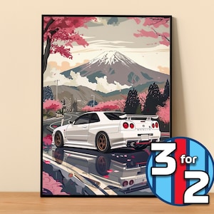 Nissan Poster | Skyline GT-R R34 Poster #5200.5 | JDM Wall Decor | JDM Art Illustration | Gift for Him | Car Wall Decor Gift For Her