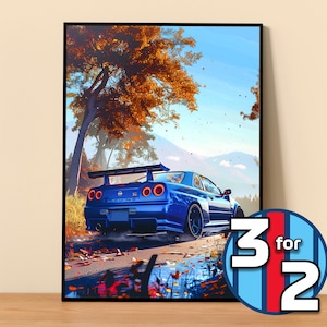 Nissan Poster | Skyline GT-R R34 Poster #5200.2 | JDM Wall Decor | JDM Art Illustration | Gift for Him | Car Wall Decor Gift For Her