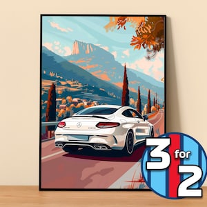 Affiche Mercedes | Affiche C63 S AMG n° 5001.6 | Décoration murale Mercedes | Illustration artistique Mercedes | Cadeau pour lui | Cadeau pour elle