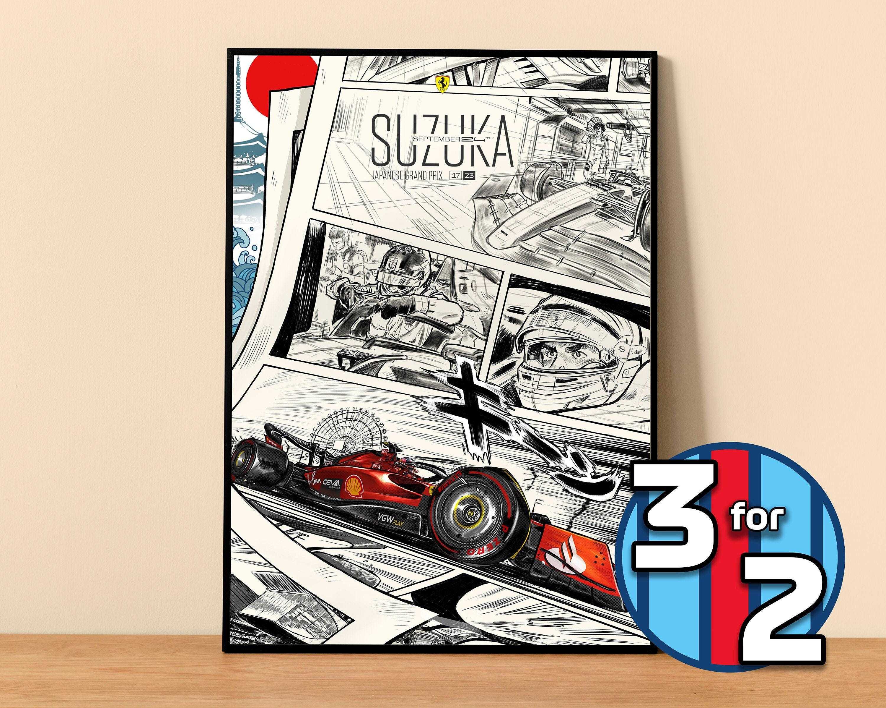 Ferrari Poster Print | Japanese GP 2023 Suzuka Print | F1 Poster