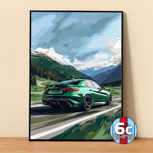 Póster de Alfa Romeo / Póster de Giulia Quadrifoglio n.° 5110.0 / Decoración de pared de Alfa Romeo / Ilustración artística de Alfa Romeo / Regalo para él / Regalo para ella