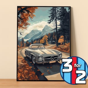 Mercedes Poster | 300SL Poster #5003.0 | Mercedes Wall Decor | Mercedes Art Illustration | Gift for Him | Car Wall Decor Gift For Her