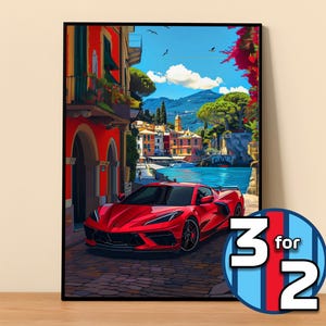 Affiche Chevrolet | Corvette Stingray C8 Poster #9320.2 | Décoration murale Corvette | Illustration d'art Corvette | Cadeau pour lui | Cadeau pour elle