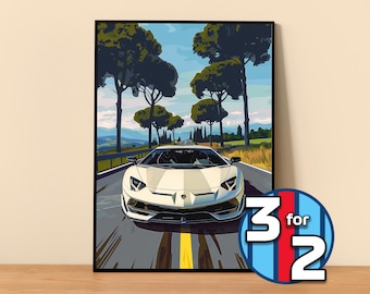 Lamborghini Poster | Aventador SVJ Poster #5120.2 | Lamborghini Wall Decor | Lamborghini Art Illustration | Gift for Him | Gift For Her