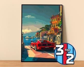 Ferrari フェラーリ 512TR テスタロッサ 額装 油絵 絵画 跳ね馬 フェラーリ テスタロッサ クラシックカー アートプリント、イラスト