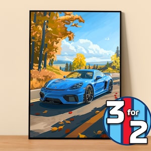 Porsche Poster | 718 Cayman GT4 Poster #5092.0 | Porsche Wall Decor | Porsche Art Illustration | Gift for Him | Car Wall Decor  Gift For Her