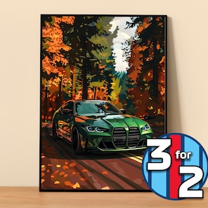 BMW Poster | M3 Wettbewerb G80 Plakat #5013.2 | BMW Wanddekor | BMW Kunst Illustration | Geschenk für Ihn | Auto-Wand-Dekor | Geschenk für sie