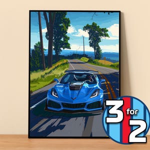 Chevrolet Poster | Corvette ZR1 C7 Poster #5320.2 | Corvette Wall Decor | Corvette Art Illustration | Gift for Him | Gift For Her