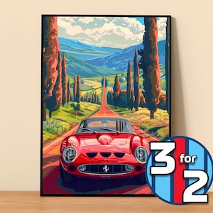Cartel de Ferrari / Cartel de 250 GTO #5106.2 / Decoración de pared de Ferrari / Ilustración de arte de Ferrari / Regalo para él / Decoración de pared de coche / Regalo para ella