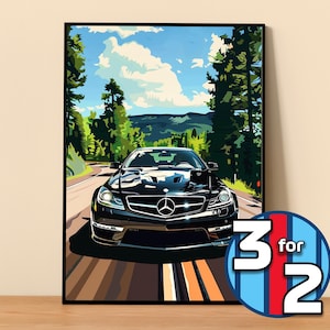 Affiche Mercedes | C63 Kompressor AMG Poster #5001.1 | Décoration murale Mercedes | Illustration artistique Mercedes | Cadeau pour lui | Cadeau pour elle