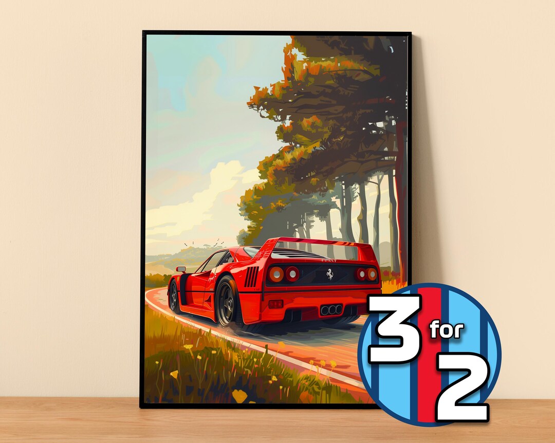 Ferrari Poster | F40 Poster #5101.5 | Ferrari Wall Decor | Ferrari Art ...
